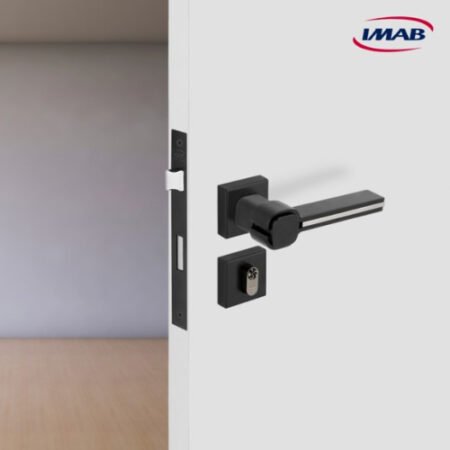 Fechadura Altz - Roseta Quadrada  – Acabamento Preto / Inox Escovado